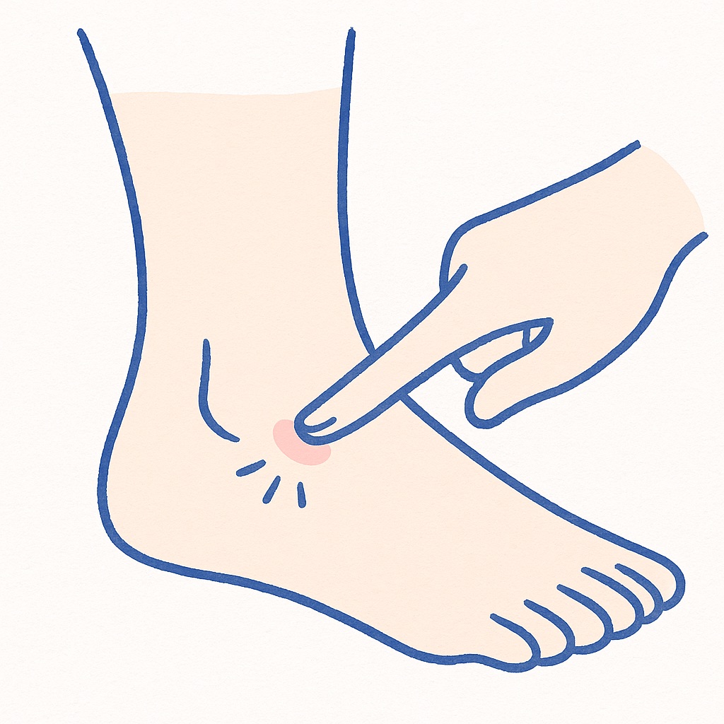 腫れている部分を指で押して、へこみが残るかを見るイラスト