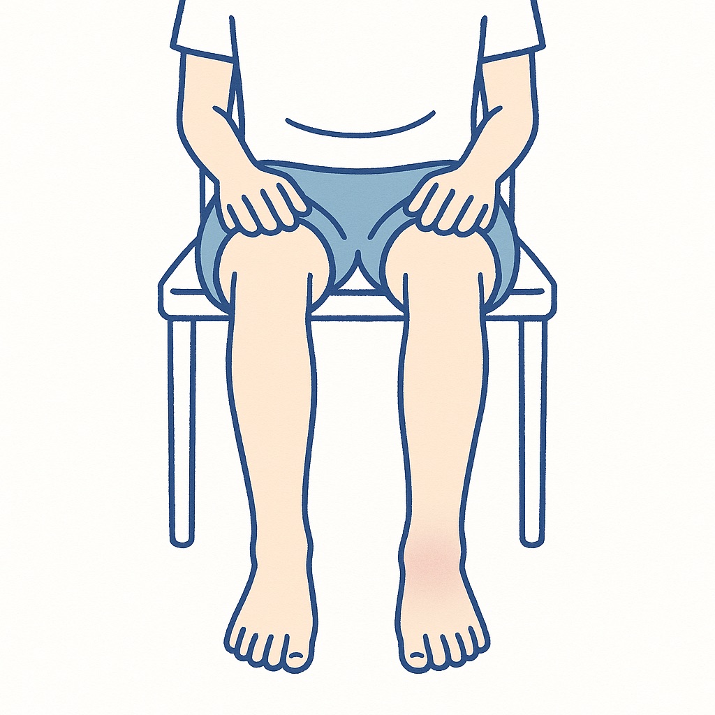 椅子に座って左右の足首を見比べるイラスト